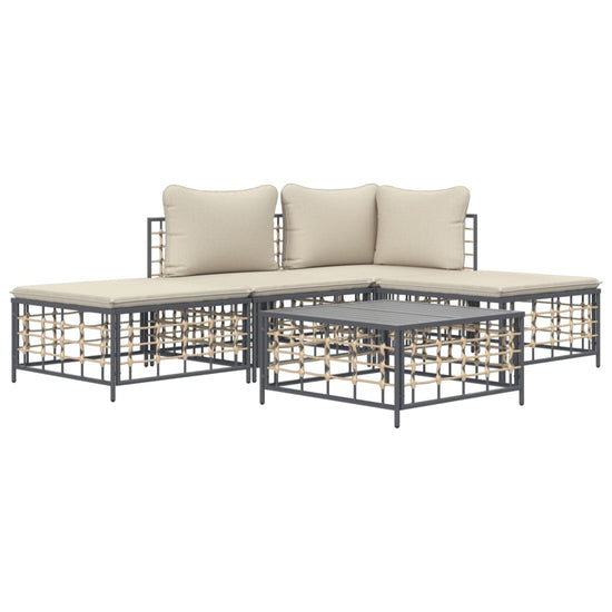 5-delige Loungeset met kussens poly rattan antracietkleurig MeubelReus