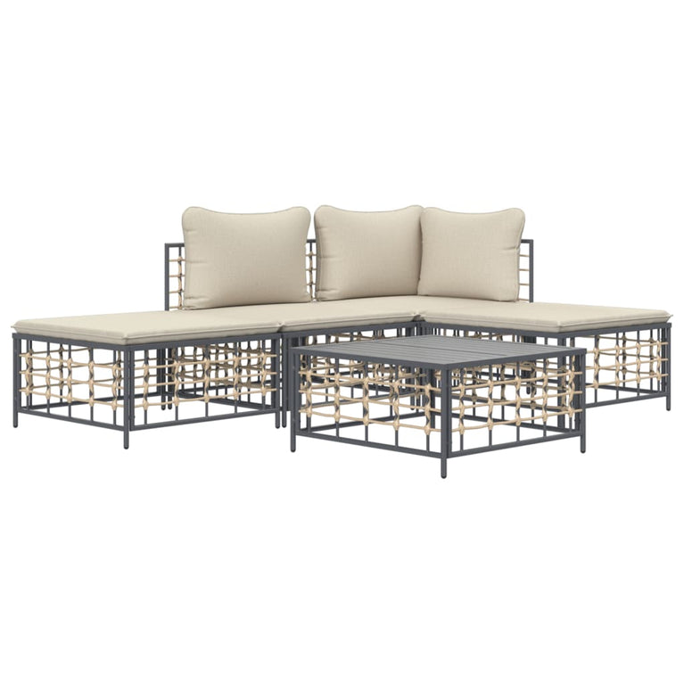 5-delige Loungeset met kussens poly rattan antracietkleurig MeubelReus