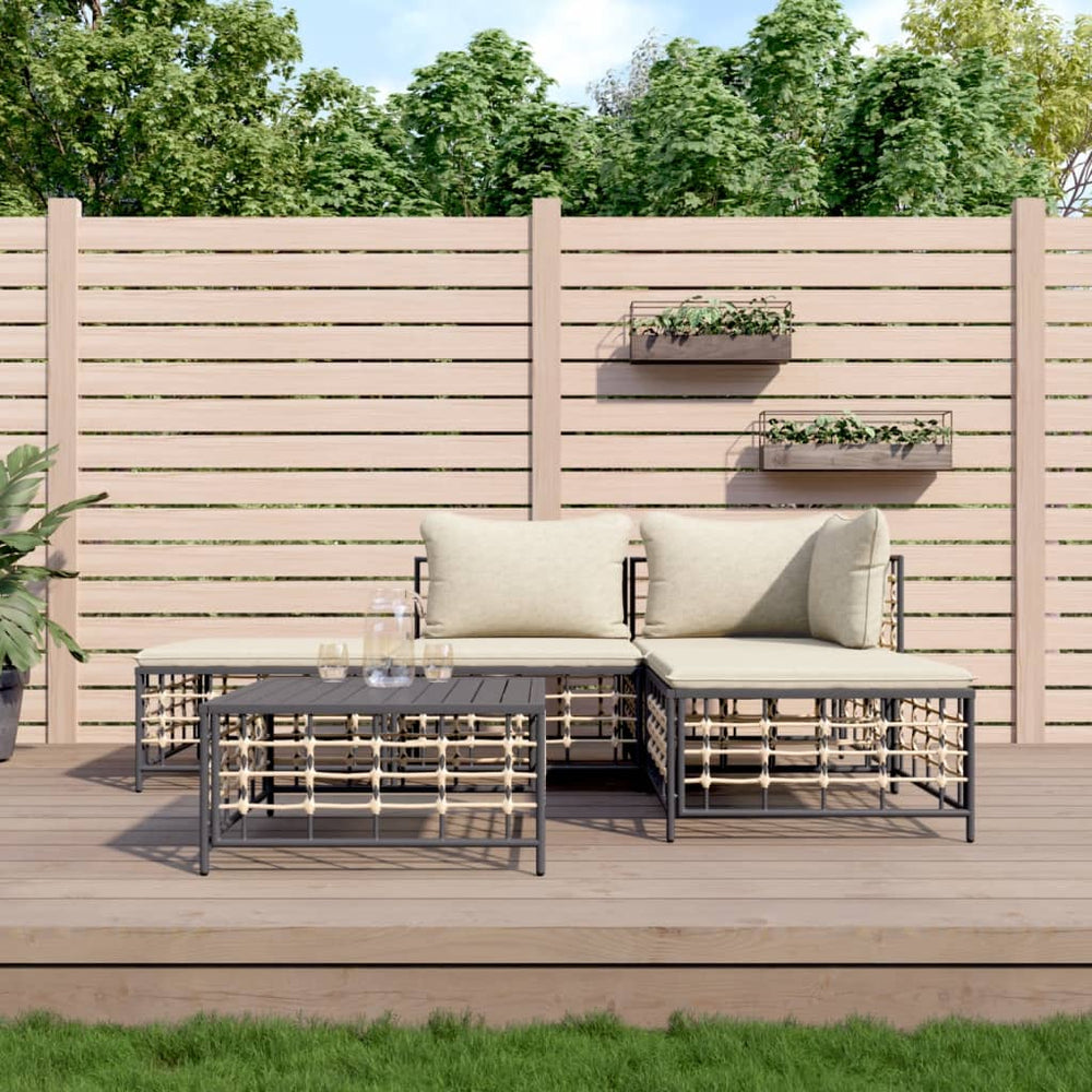 5-delige Loungeset met kussens poly rattan antracietkleurig MeubelReus