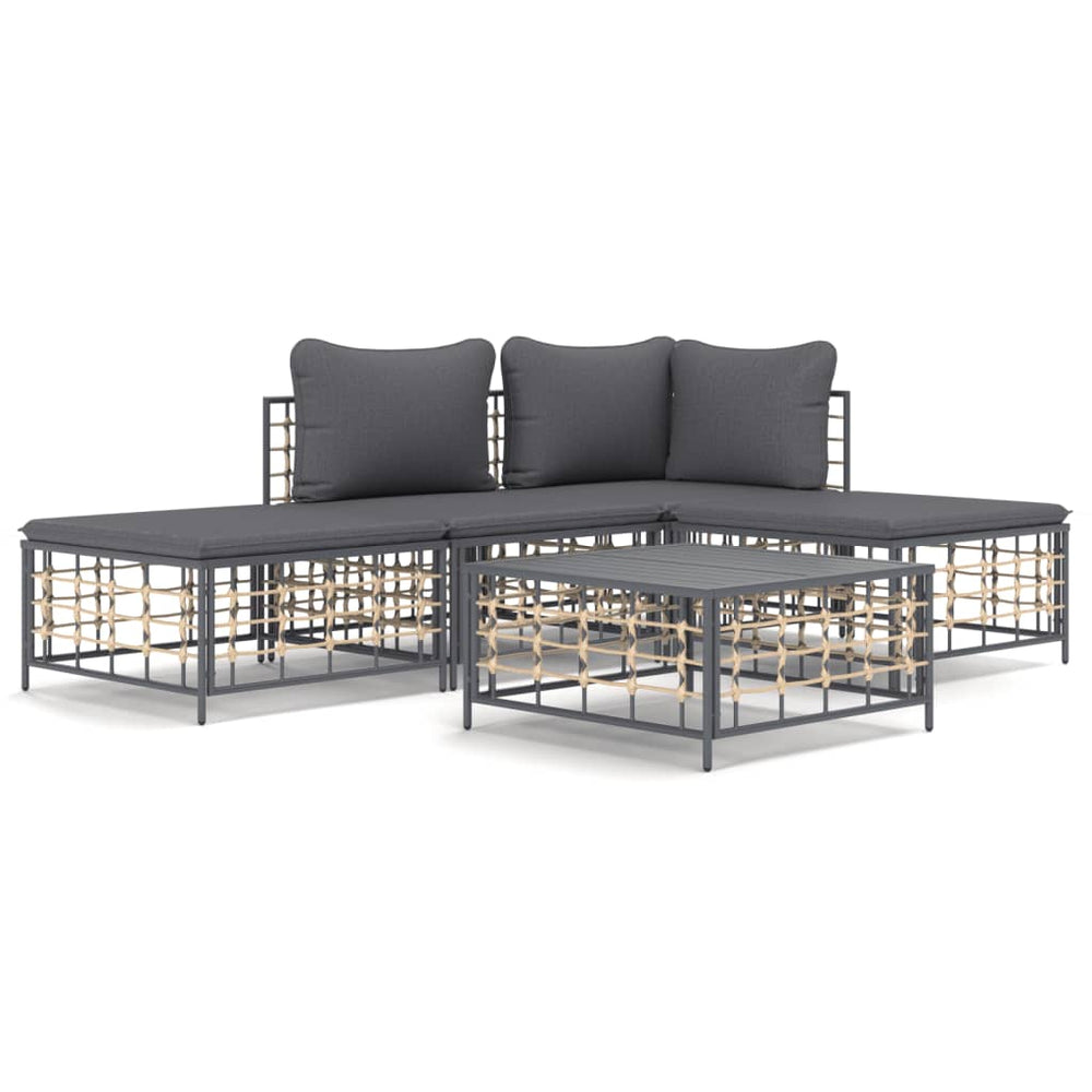 5-delige Loungeset met kussens poly rattan antracietkleurig MeubelReus