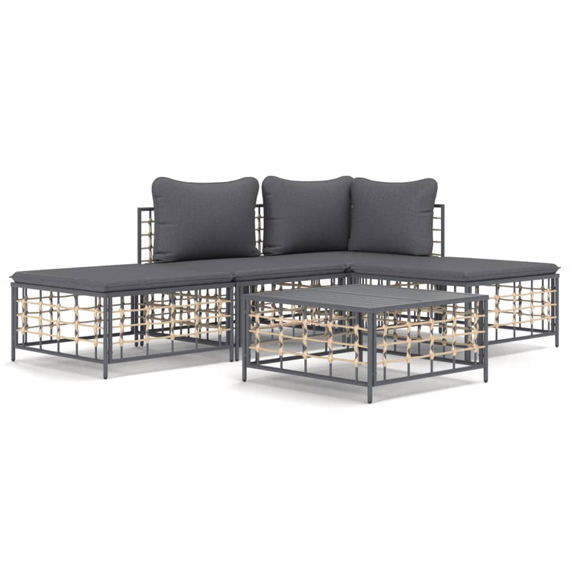 5-delige Loungeset met kussens poly rattan antracietkleurig MeubelReus