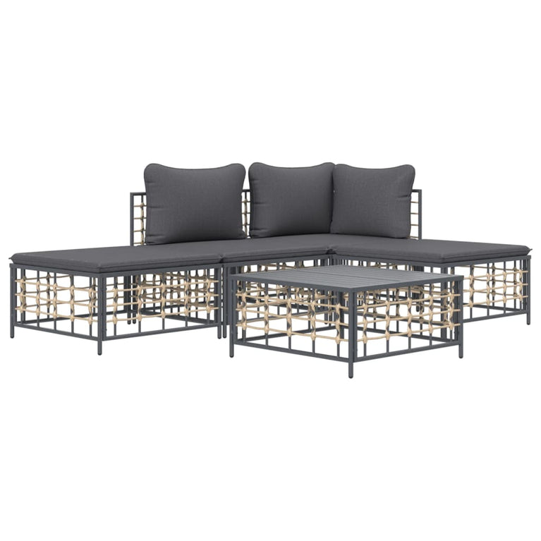 5-delige Loungeset met kussens poly rattan antracietkleurig MeubelReus