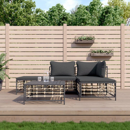 5-delige Loungeset met kussens poly rattan antracietkleurig MeubelReus