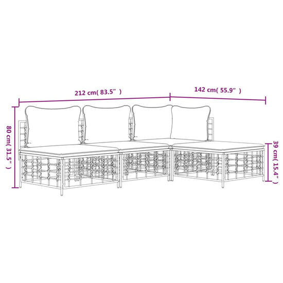 4-delige Loungeset met kussens poly rattan antracietkleurig MeubelReus