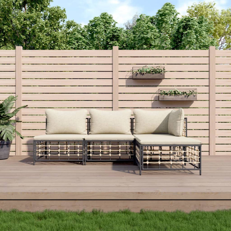 4-delige Loungeset met kussens poly rattan antracietkleurig MeubelReus