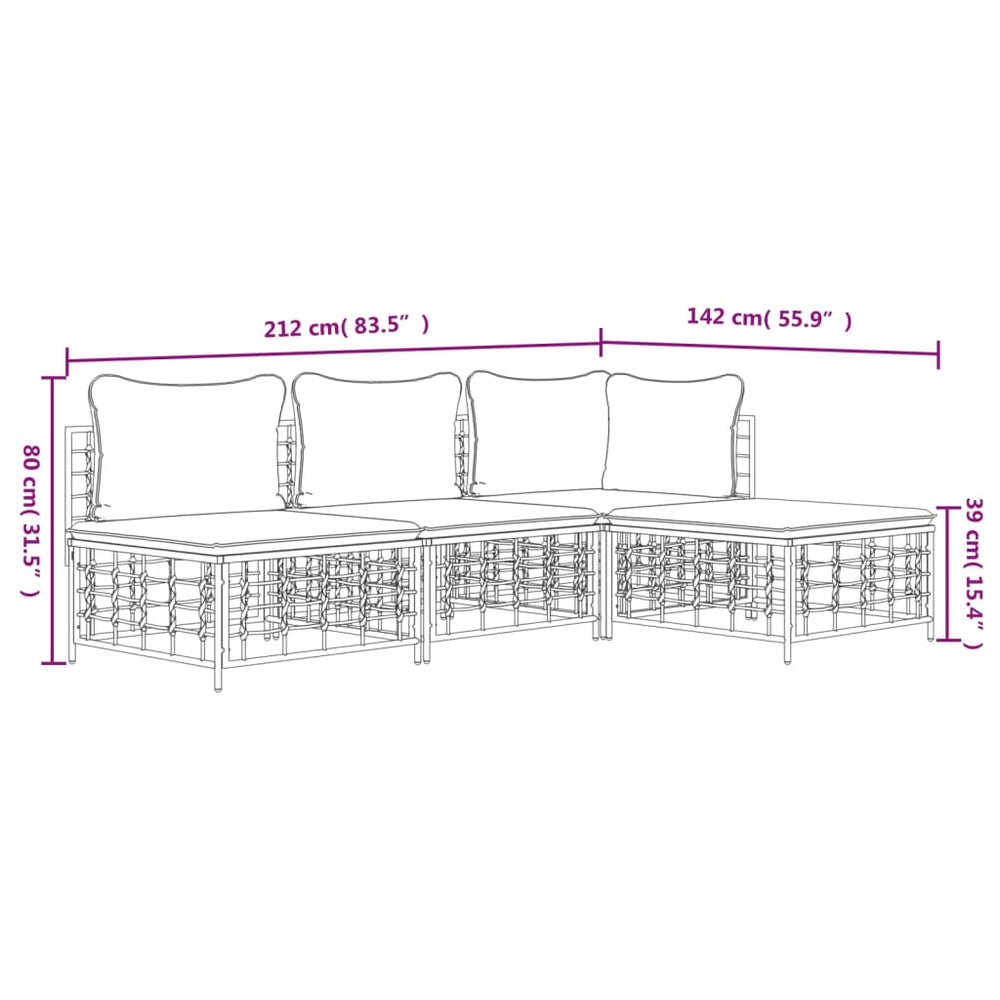 4-delige Loungeset met kussens poly rattan antracietkleurig MeubelReus
