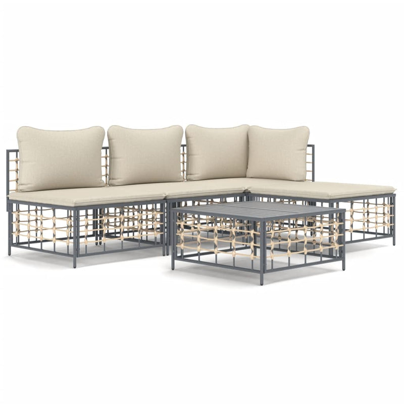 5-delige Loungeset met kussens poly rattan antracietkleurig MeubelReus
