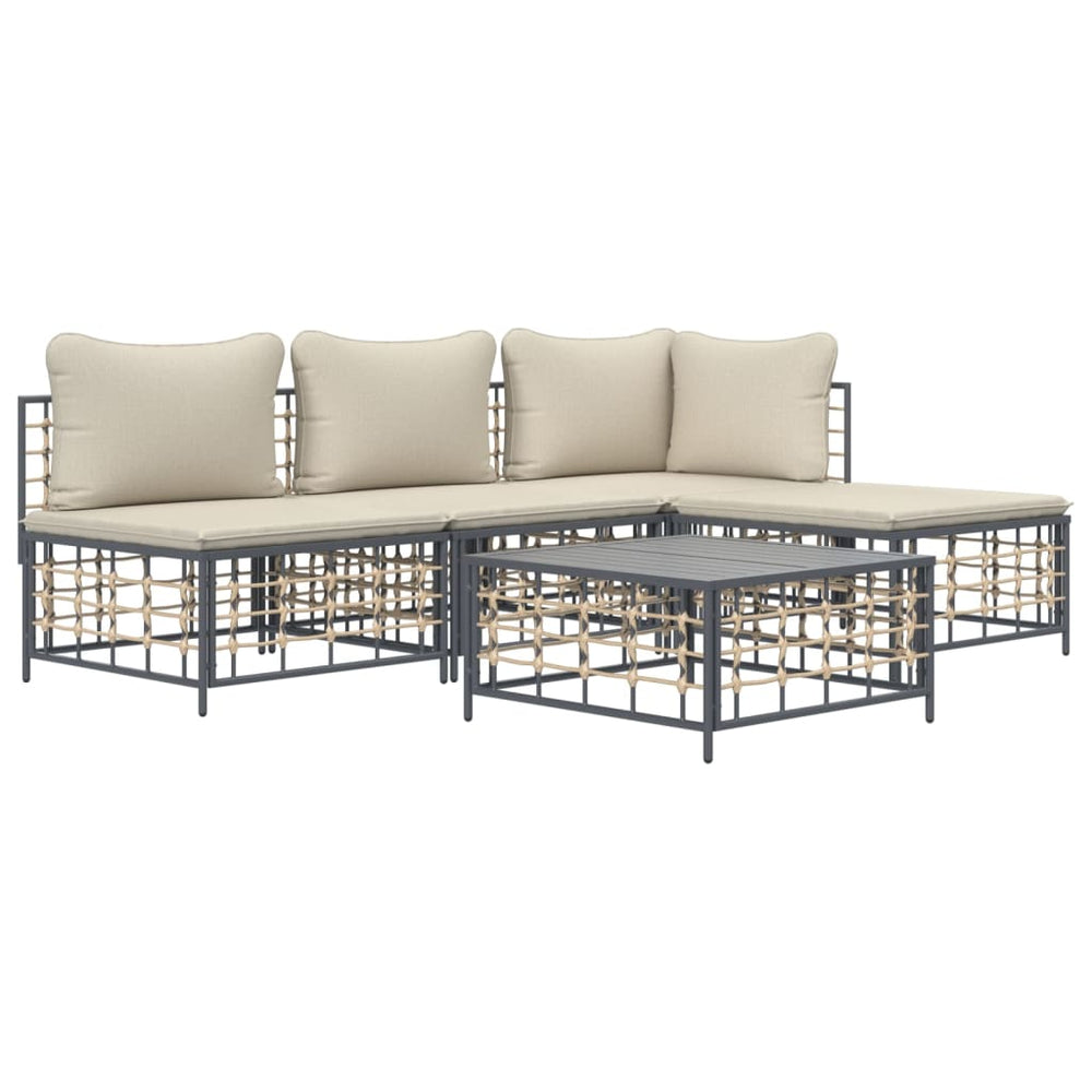 5-delige Loungeset met kussens poly rattan antracietkleurig MeubelReus