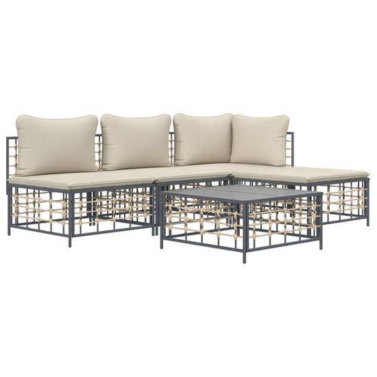 5-delige Loungeset met kussens poly rattan antracietkleurig MeubelReus