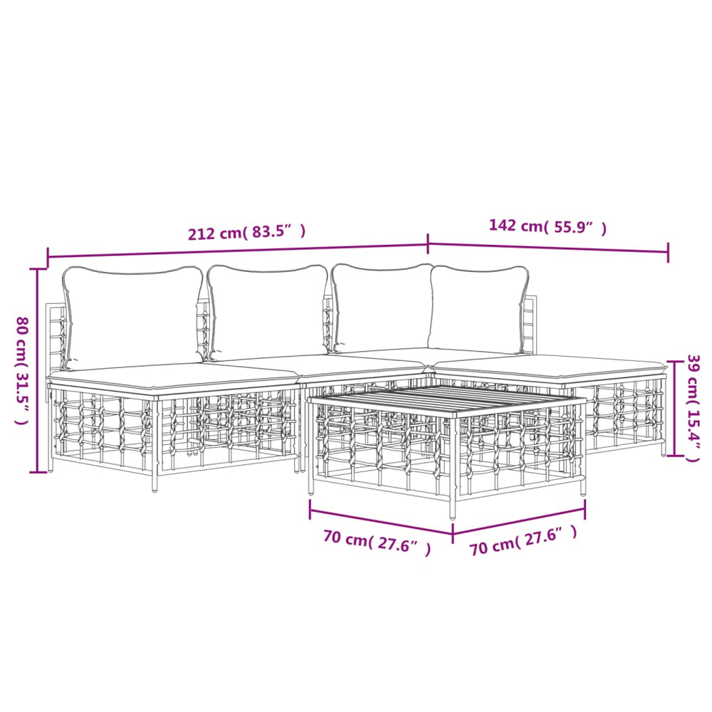 5-delige Loungeset met kussens poly rattan antracietkleurig MeubelReus