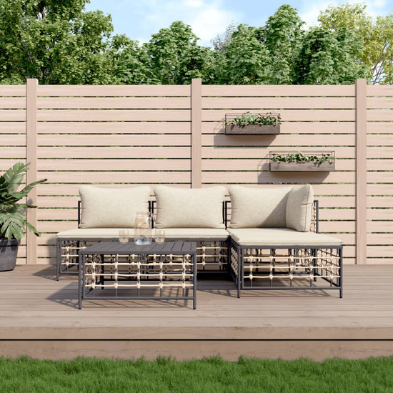 5-delige Loungeset met kussens poly rattan antracietkleurig MeubelReus