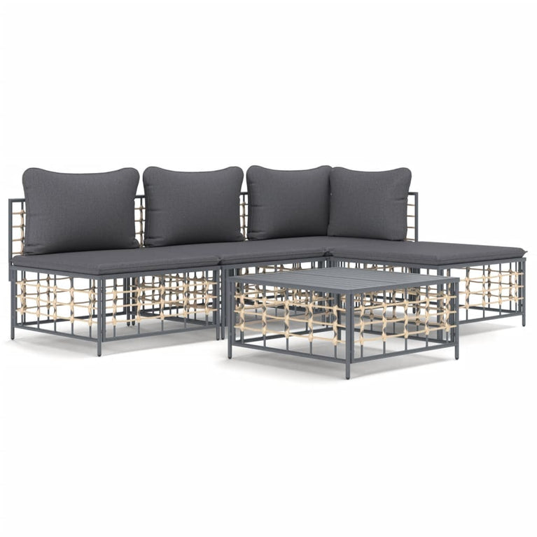 5-delige Loungeset met kussens poly rattan antracietkleurig MeubelReus