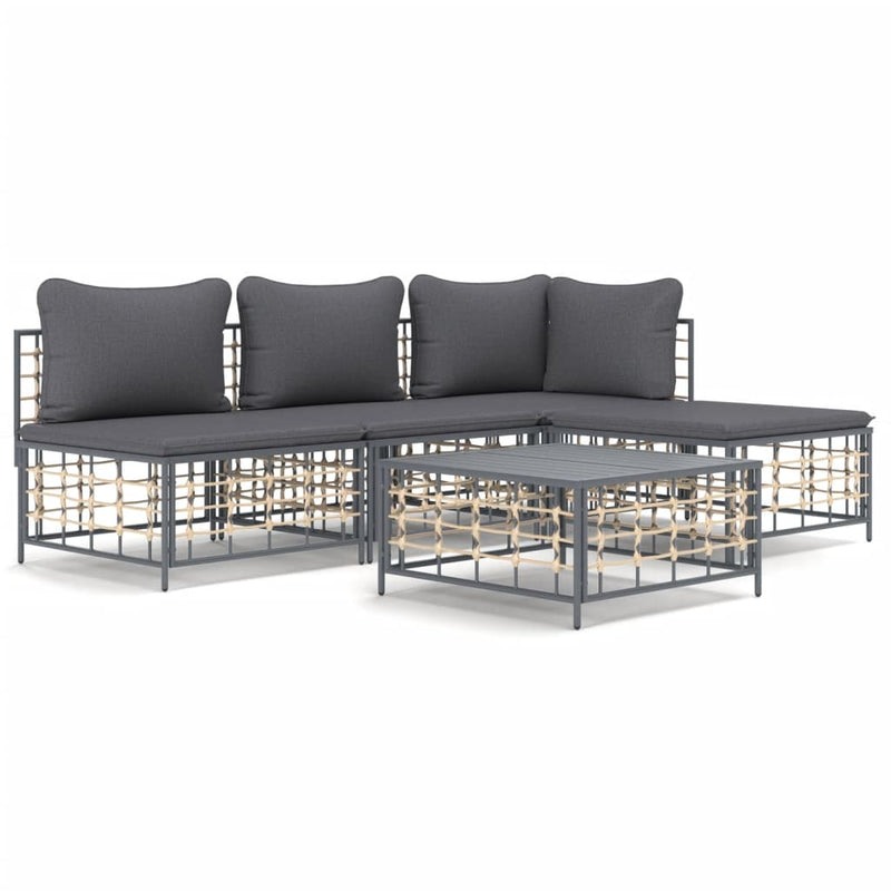 5-delige Loungeset met kussens poly rattan antracietkleurig MeubelReus