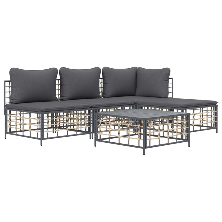 5-delige Loungeset met kussens poly rattan antracietkleurig MeubelReus