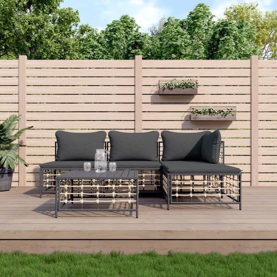 5-delige Loungeset met kussens poly rattan antracietkleurig MeubelReus