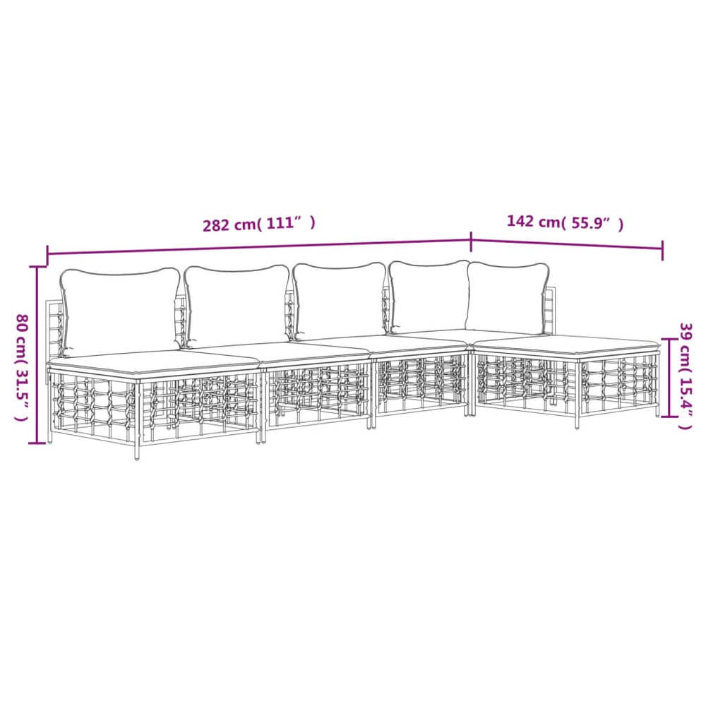 5-delige Loungeset met kussens poly rattan antracietkleurig MeubelReus
