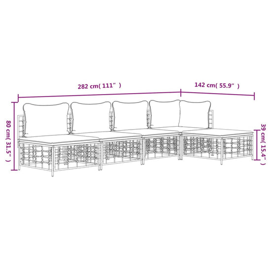 5-delige Loungeset met kussens poly rattan antracietkleurig MeubelReus