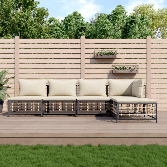 5-delige Loungeset met kussens poly rattan antracietkleurig MeubelReus