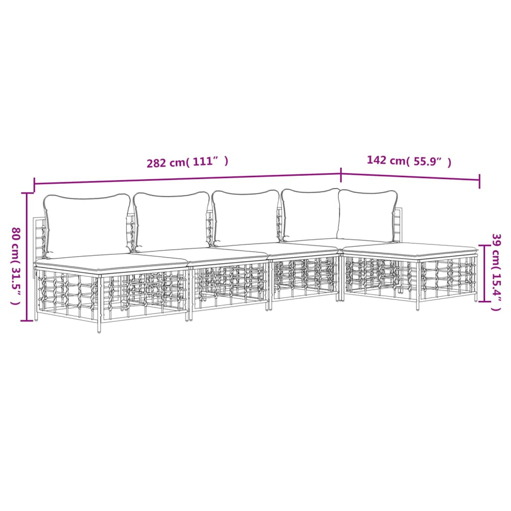 5-delige Loungeset met kussens poly rattan antracietkleurig MeubelReus
