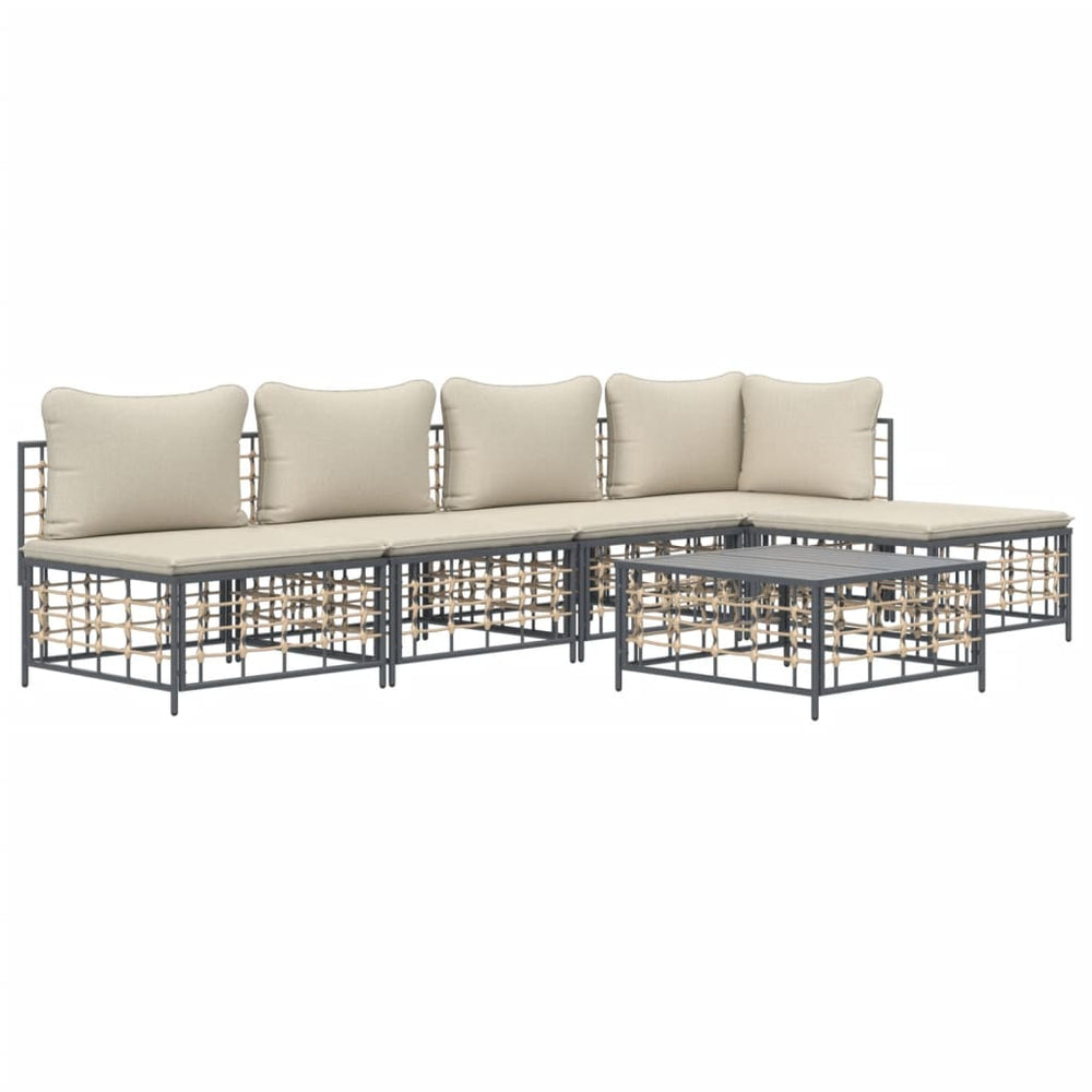 6-delige Loungeset met kussens poly rattan antracietkleurig MeubelReus