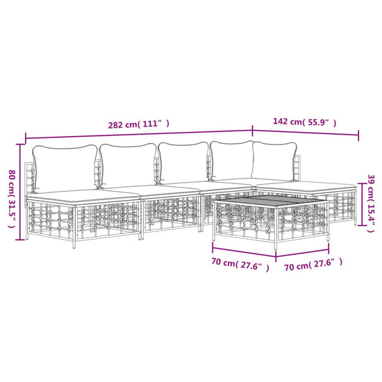6-delige Loungeset met kussens poly rattan antracietkleurig MeubelReus