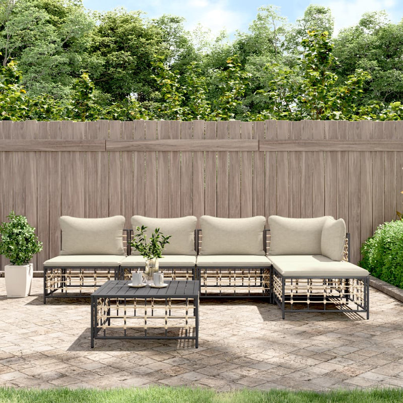 6-delige Loungeset met kussens poly rattan antracietkleurig MeubelReus