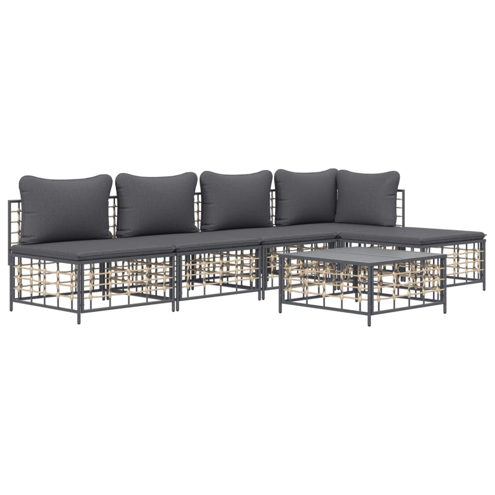 6-delige Loungeset met kussens poly rattan antracietkleurig MeubelReus