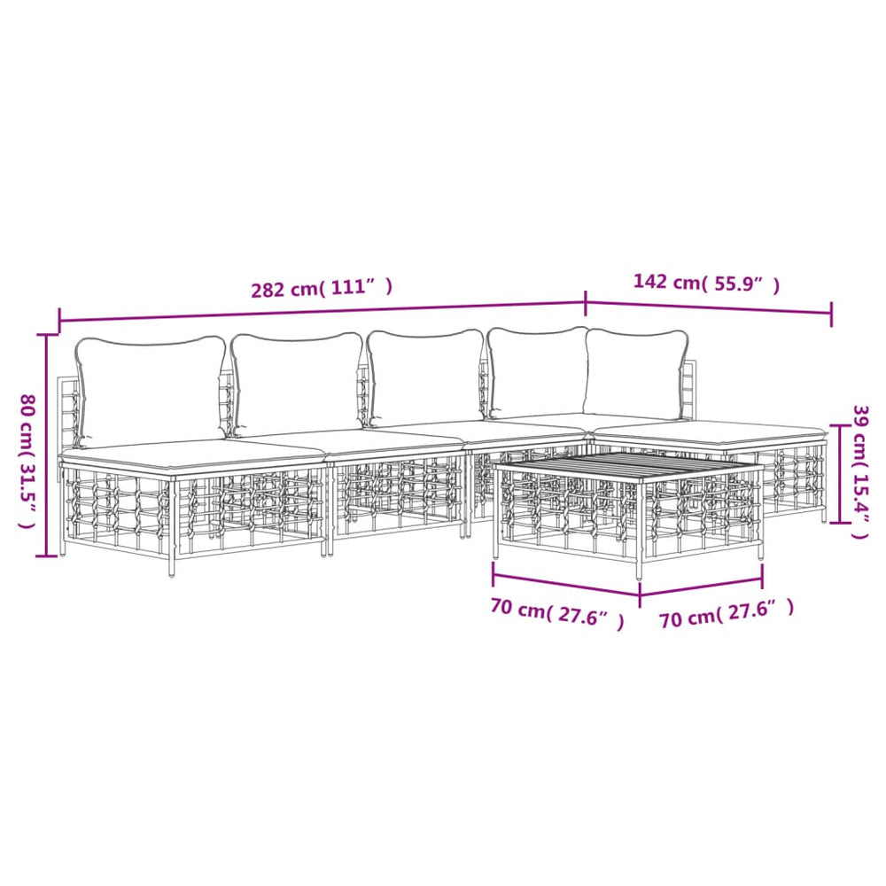 6-delige Loungeset met kussens poly rattan antracietkleurig MeubelReus