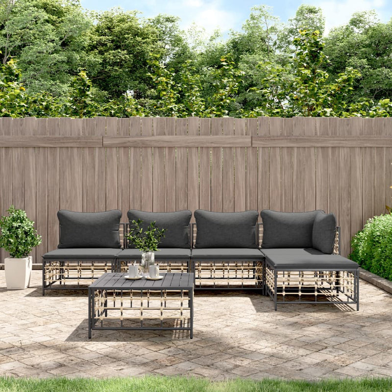 6-delige Loungeset met kussens poly rattan antracietkleurig MeubelReus