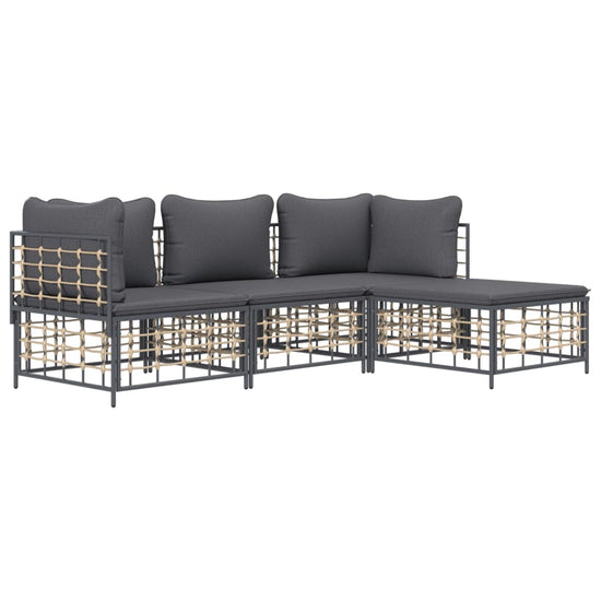 4-delige Loungeset met kussens poly rattan antracietkleurig MeubelReus