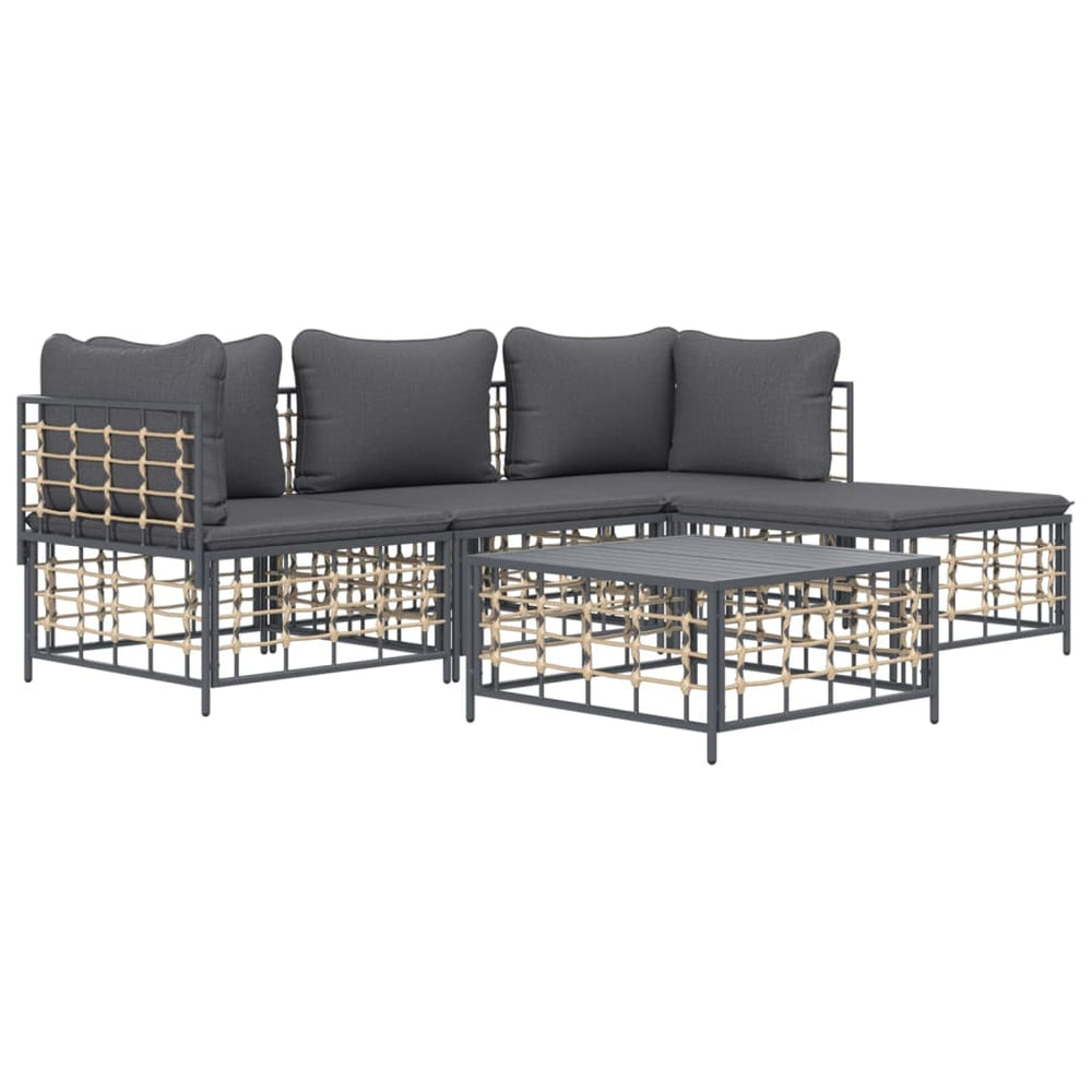 4-delige Loungeset met kussens poly rattan antracietkleurig MeubelReus