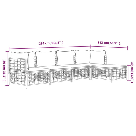 5-delige Loungeset met kussens poly rattan antracietkleurig MeubelReus