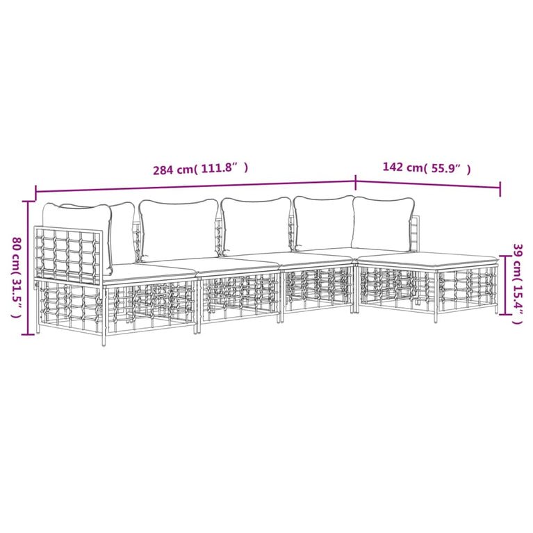 5-delige Loungeset met kussens poly rattan antracietkleurig MeubelReus