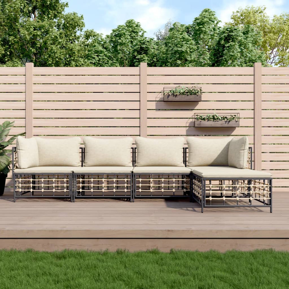 5-delige Loungeset met kussens poly rattan antracietkleurig MeubelReus