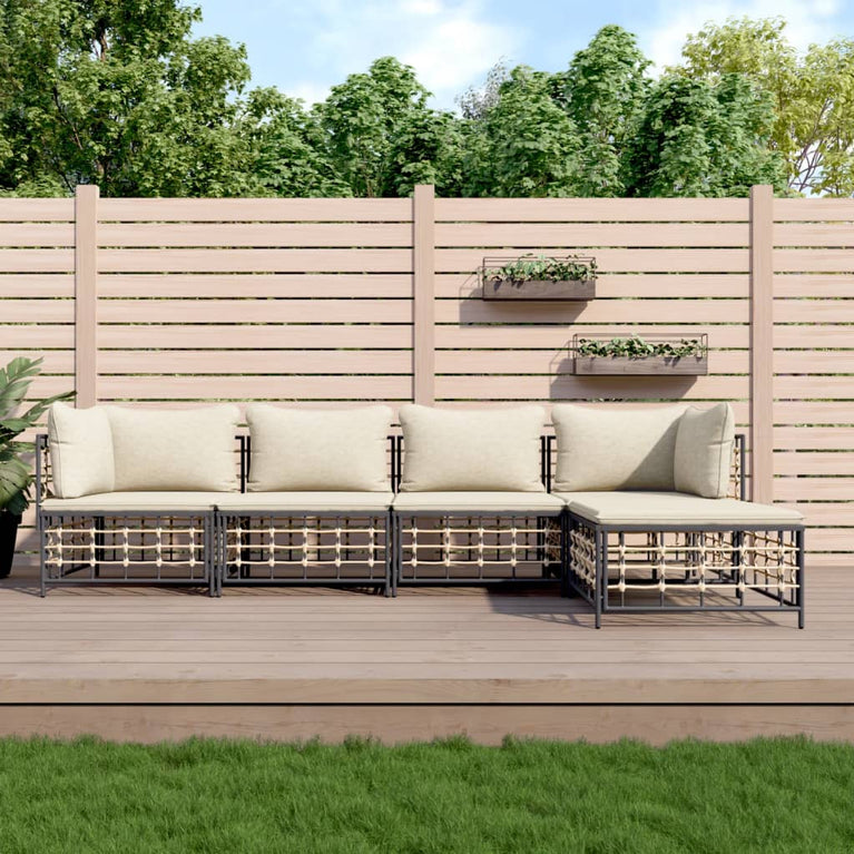 5-delige Loungeset met kussens poly rattan antracietkleurig MeubelReus