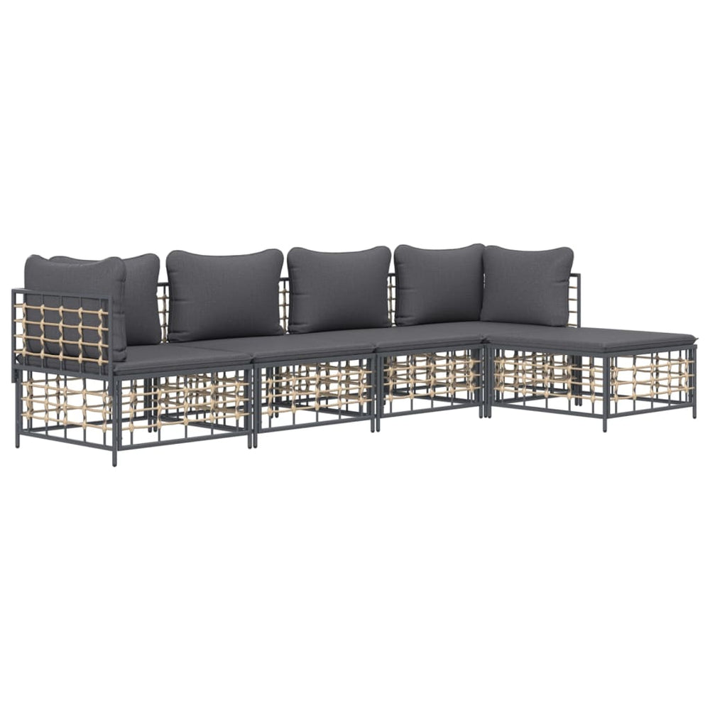 5-delige Loungeset met kussens poly rattan antracietkleurig MeubelReus