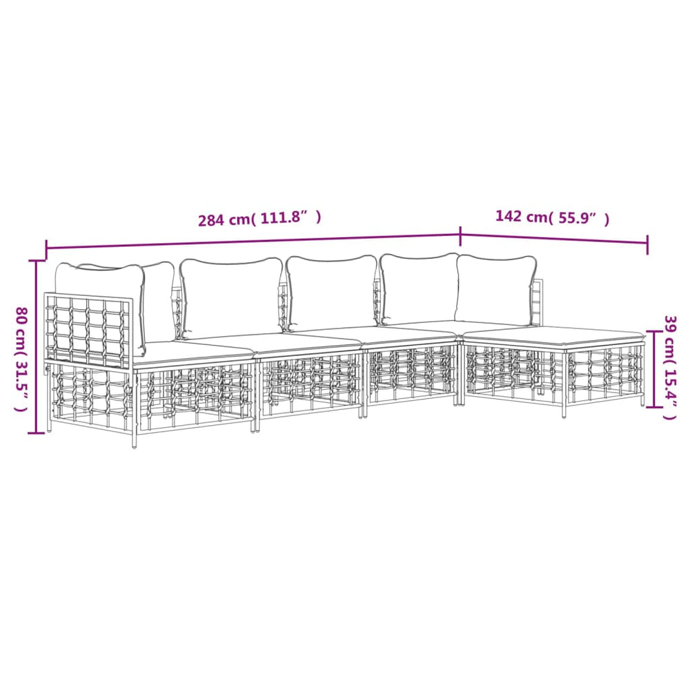 5-delige Loungeset met kussens poly rattan antracietkleurig MeubelReus