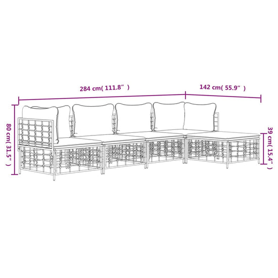 5-delige Loungeset met kussens poly rattan antracietkleurig MeubelReus