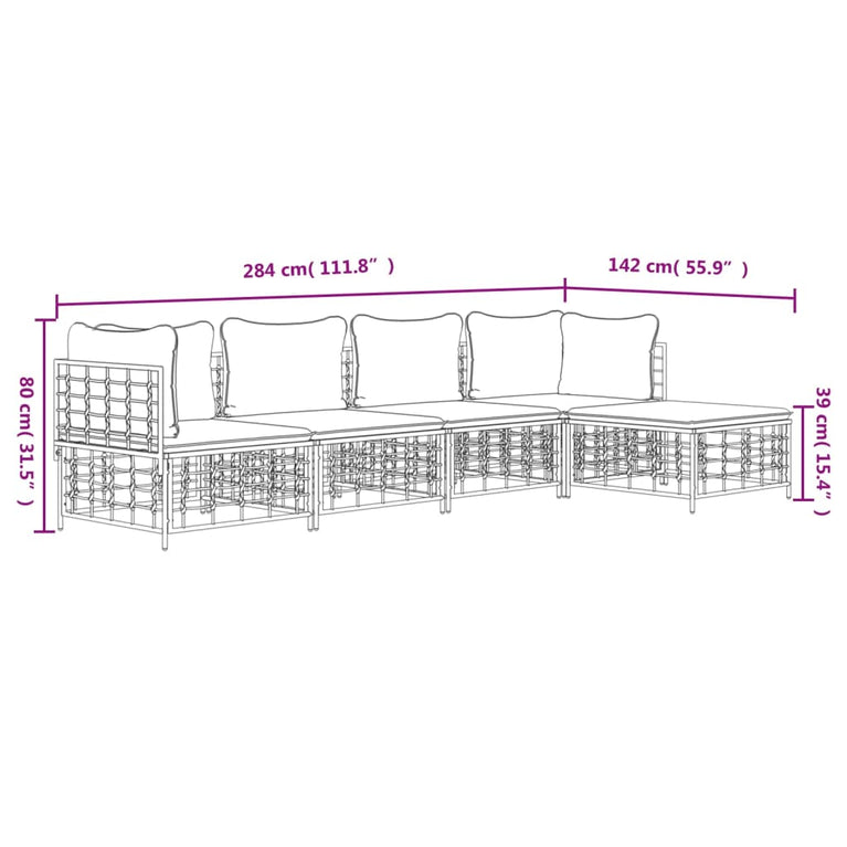 5-delige Loungeset met kussens poly rattan antracietkleurig MeubelReus