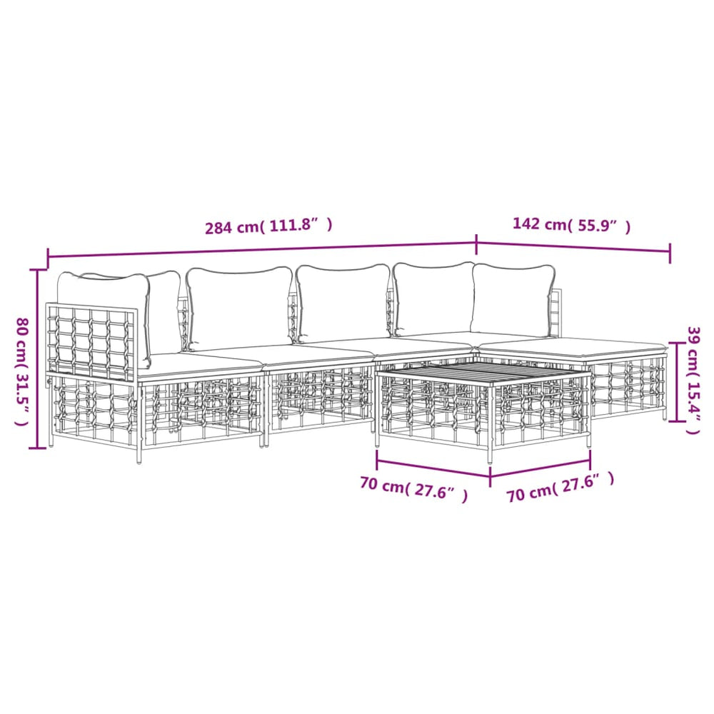 6-delige Loungeset met kussens poly rattan antracietkleurig MeubelReus