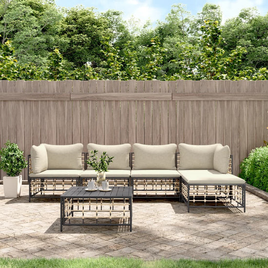 6-delige Loungeset met kussens poly rattan antracietkleurig MeubelReus