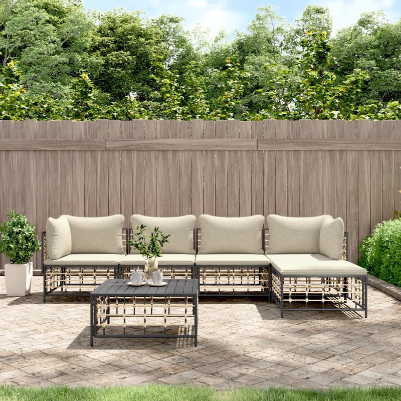 6-delige Loungeset met kussens poly rattan antracietkleurig MeubelReus
