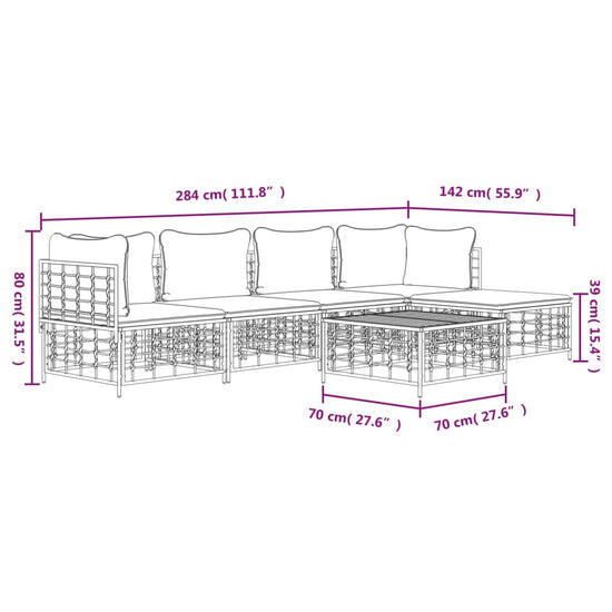 6-delige Loungeset met kussens poly rattan antracietkleurig MeubelReus