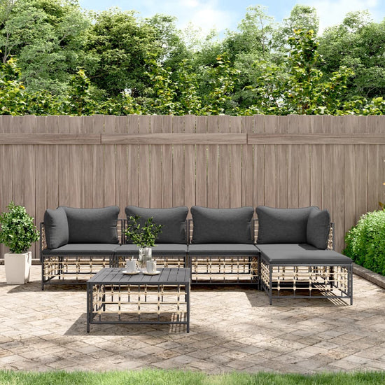 6-delige Loungeset met kussens poly rattan antracietkleurig MeubelReus