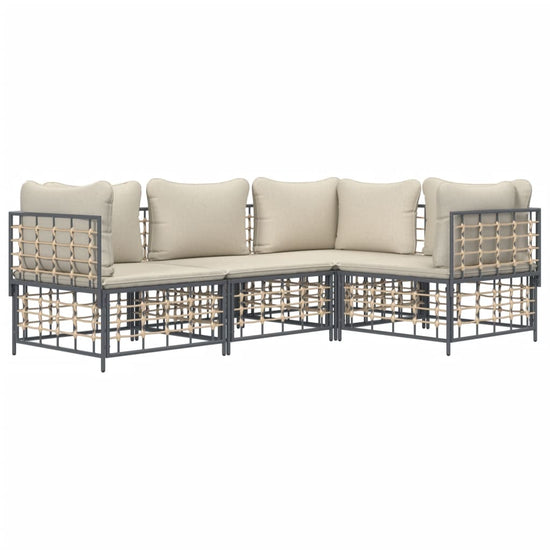 4-delige Loungeset met kussens poly rattan antracietkleurig MeubelReus