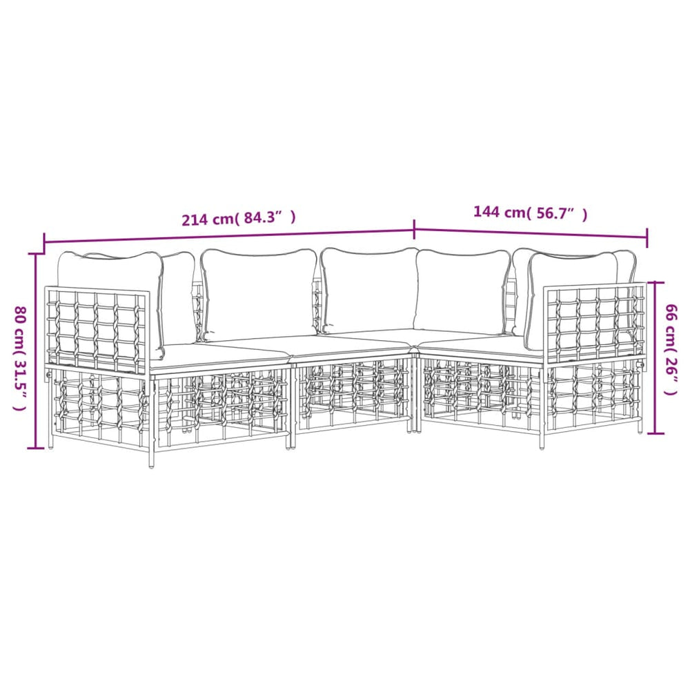 4-delige Loungeset met kussens poly rattan antracietkleurig MeubelReus