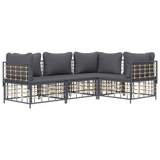 4-delige Loungeset met kussens poly rattan antracietkleurig MeubelReus