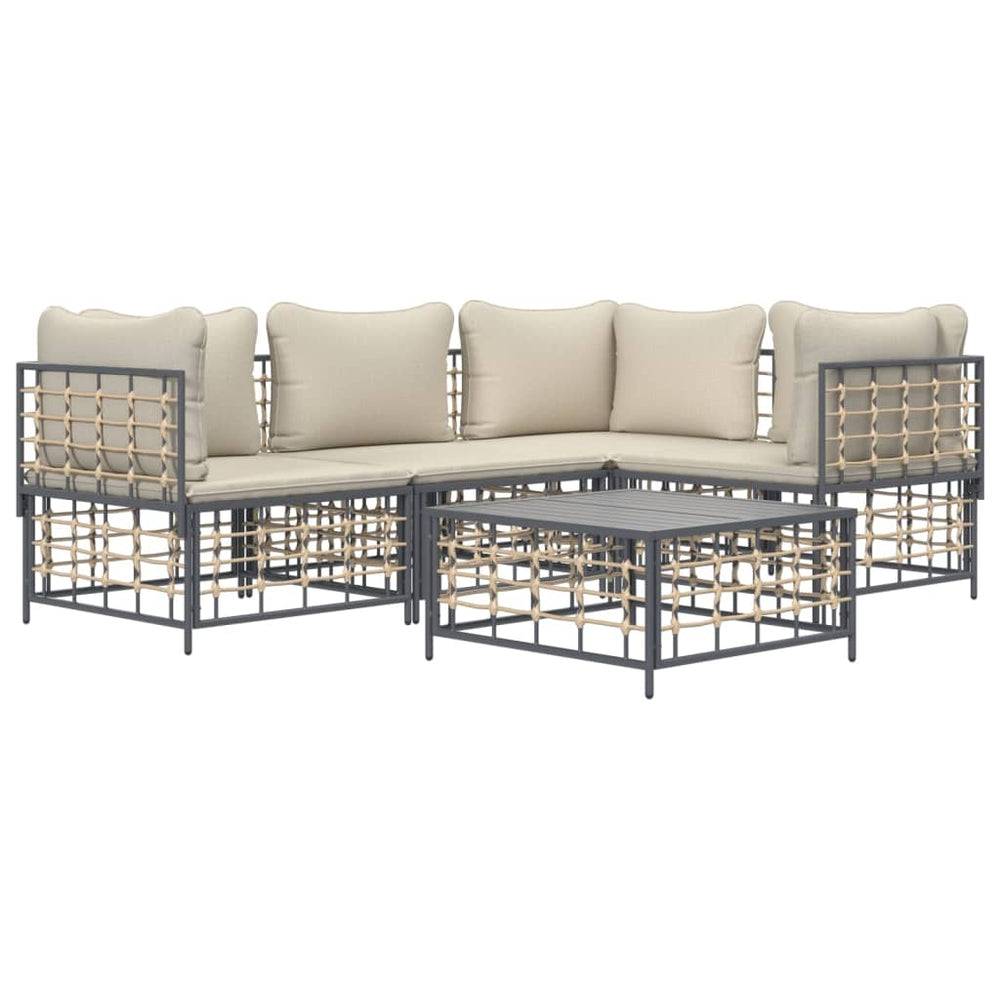 5-delige Loungeset met kussens poly rattan antracietkleurig MeubelReus