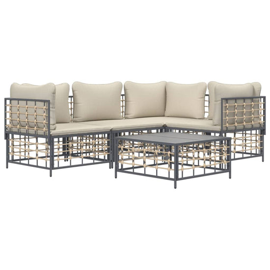 5-delige Loungeset met kussens poly rattan antracietkleurig MeubelReus