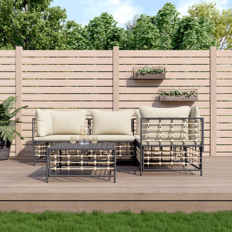 5-delige Loungeset met kussens poly rattan antracietkleurig MeubelReus